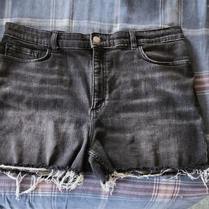 Lee Gray Denim Shorts with Frayed Hem